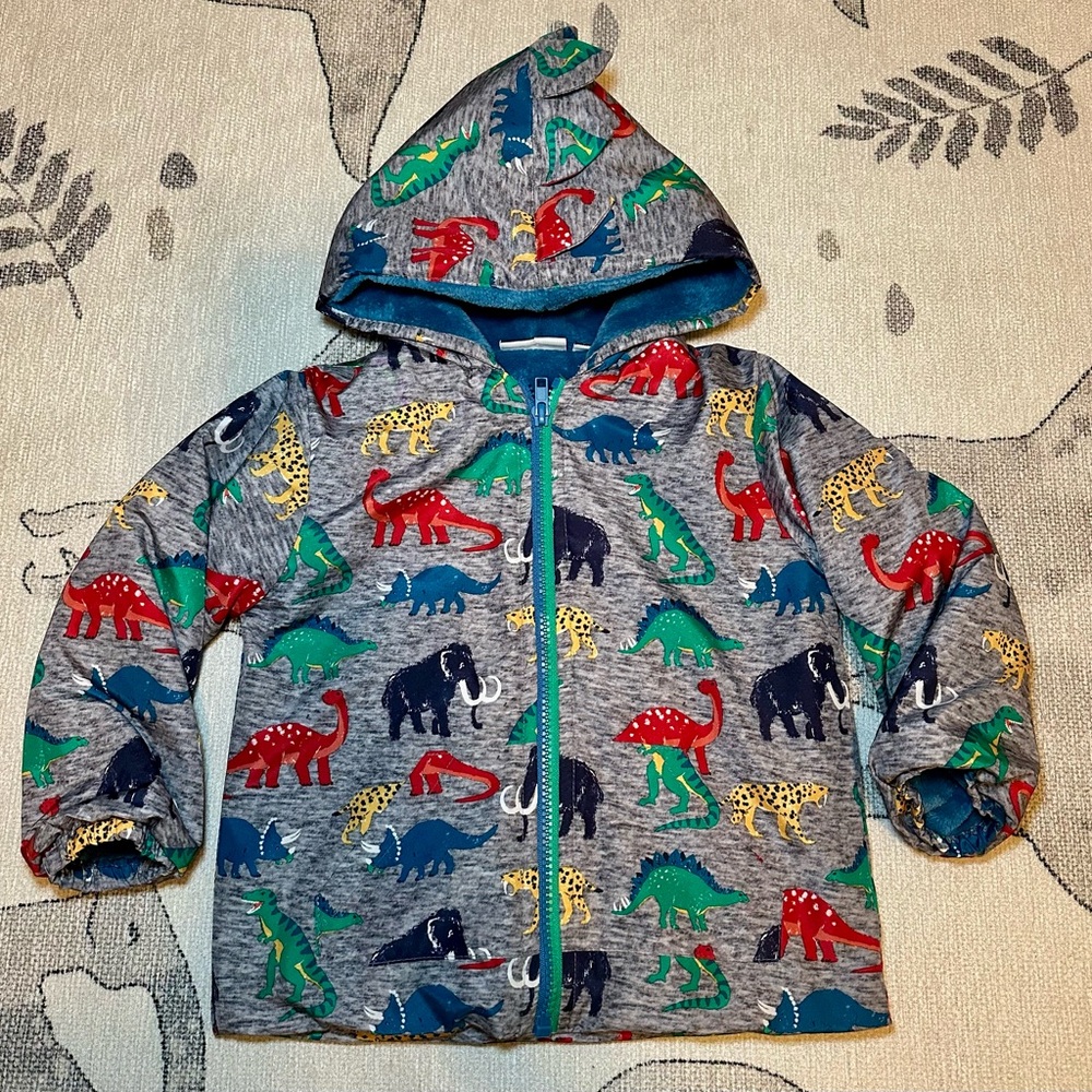 Kids Dinosaur Print Hooded Jacket Coat Fleece Lined